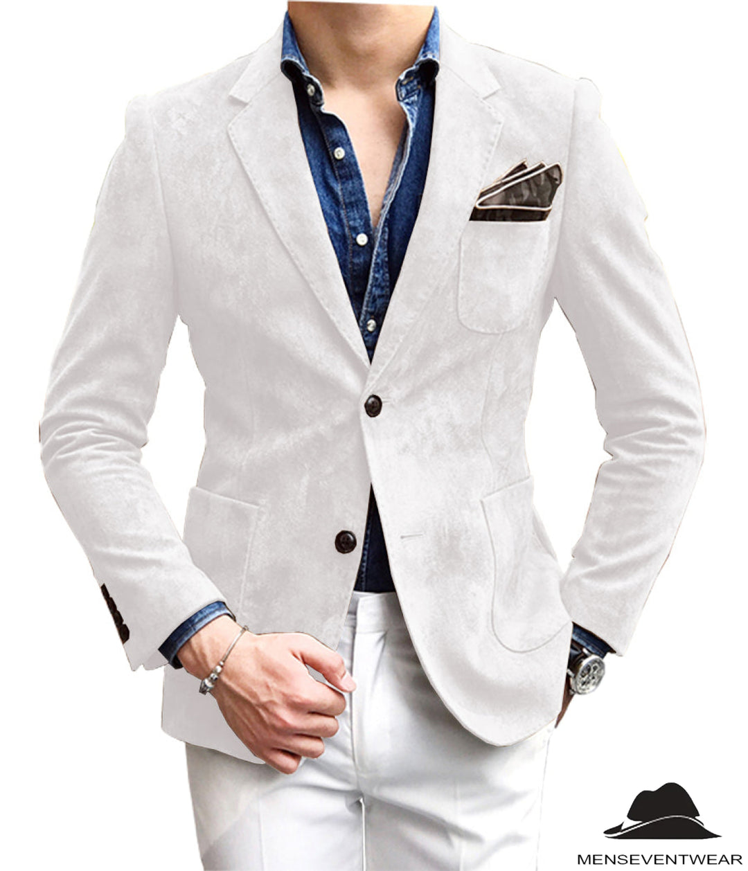 Casual Men's Fashion Suede Notch Lapel Blazer Denim Jacket mens event wear