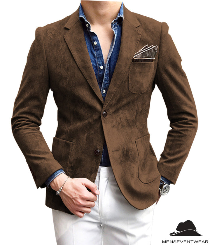 Casual Men's Fashion Suede Notch Lapel Blazer Denim Jacket mens event wear