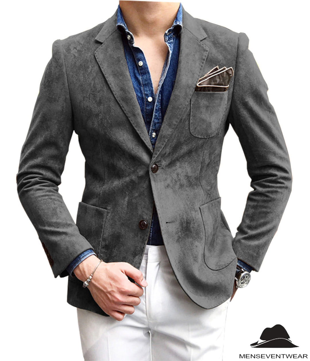 Casual Men's Fashion Suede Notch Lapel Blazer Denim Jacket mens event wear