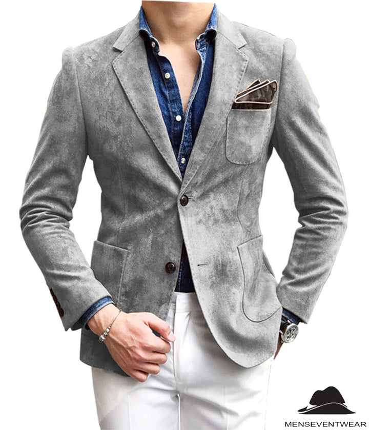 Casual Men's Fashion Suede Notch Lapel Blazer Denim Jacket mens event wear