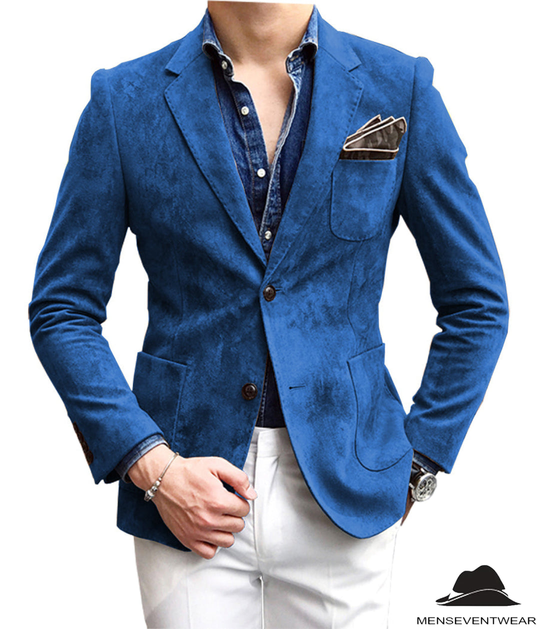 Casual Men's Fashion Suede Notch Lapel Blazer Denim Jacket mens event wear