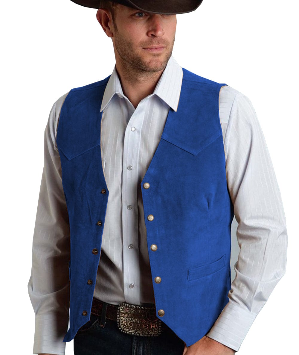 Casual Men's Fashion Suede V Neck Waistcoat Denim Jacket menseventwear