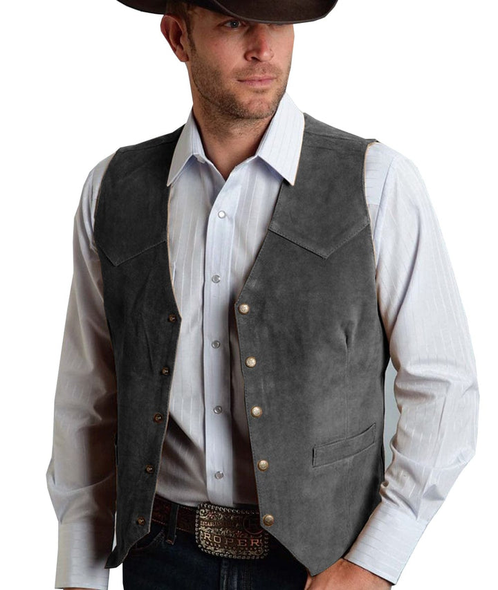 Casual Men's Fashion Suede V Neck Waistcoat Denim Jacket menseventwear