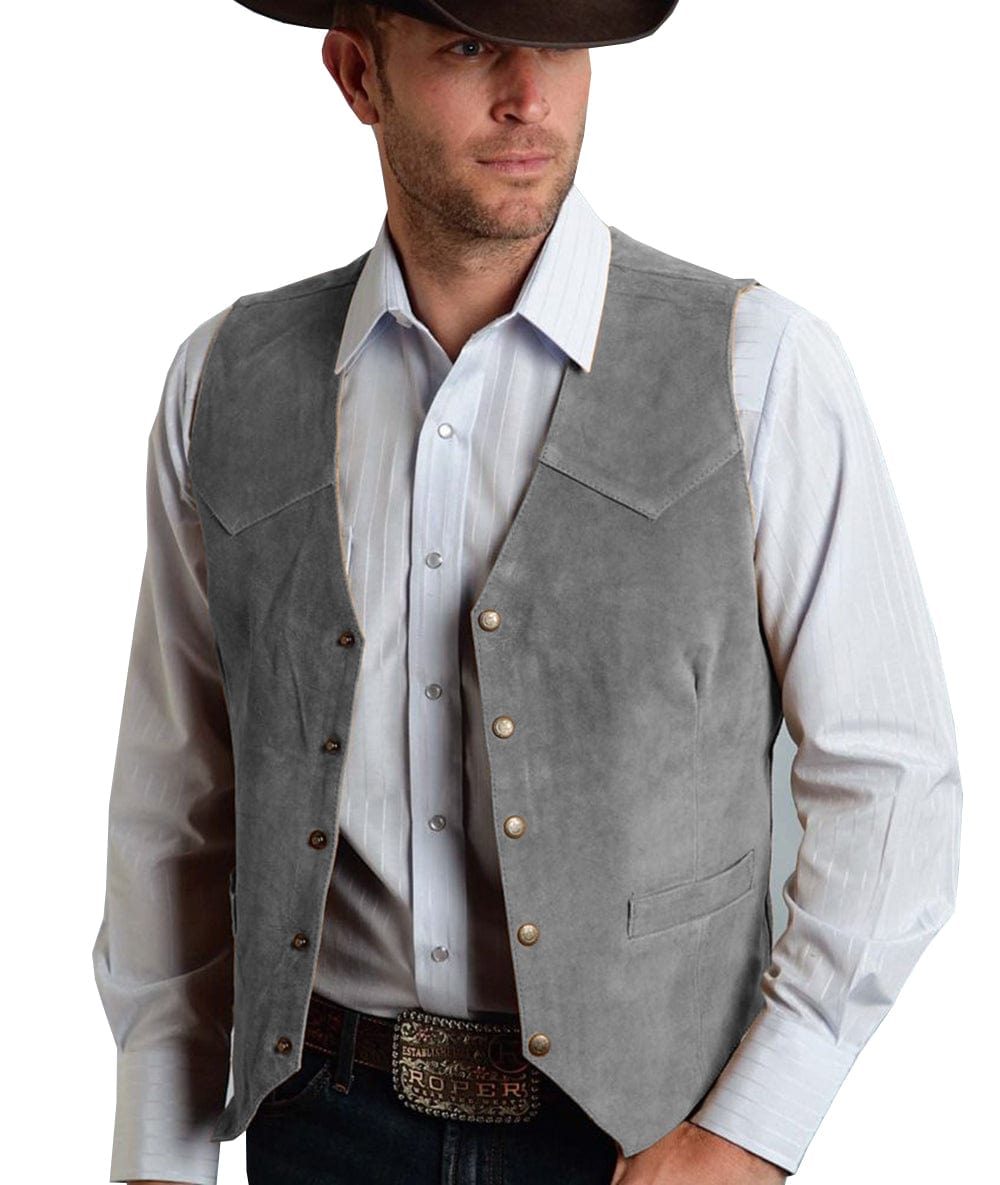 Casual Men's Fashion Suede V Neck Waistcoat Denim Jacket menseventwear