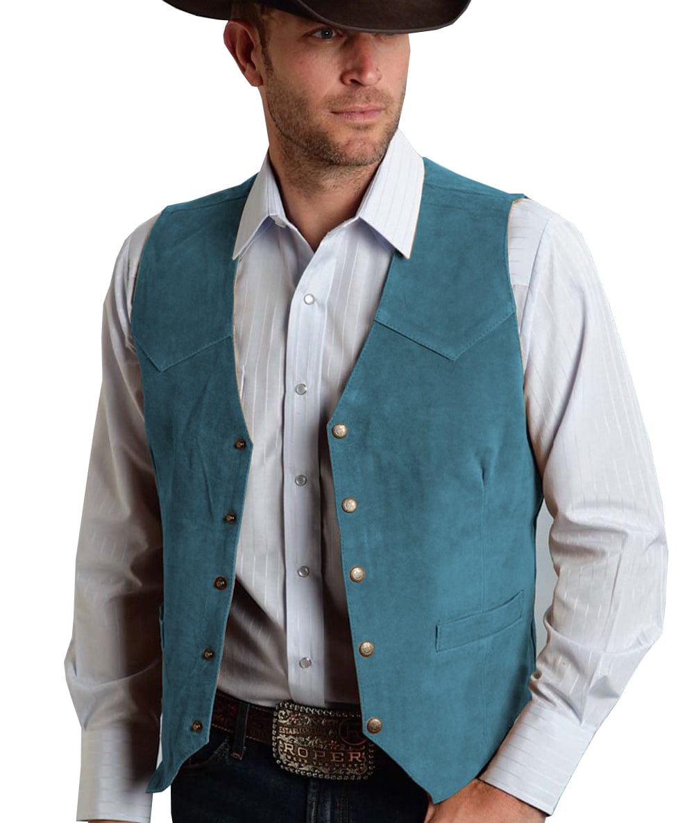 Casual Men's Fashion Suede V Neck Waistcoat Denim Jacket menseventwear