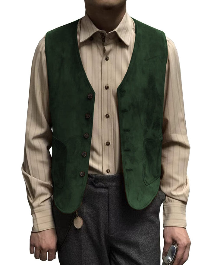 Casual Men's Fashion Suede V Neck Waistcoat Denim jacket menseventwear