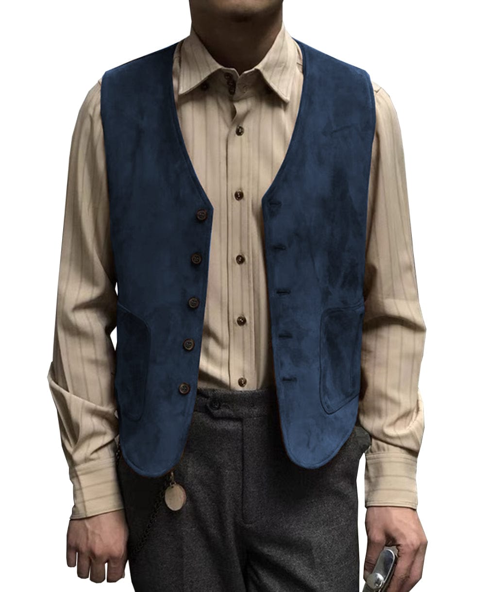 Casual Men's Fashion Suede V Neck Waistcoat Denim jacket menseventwear