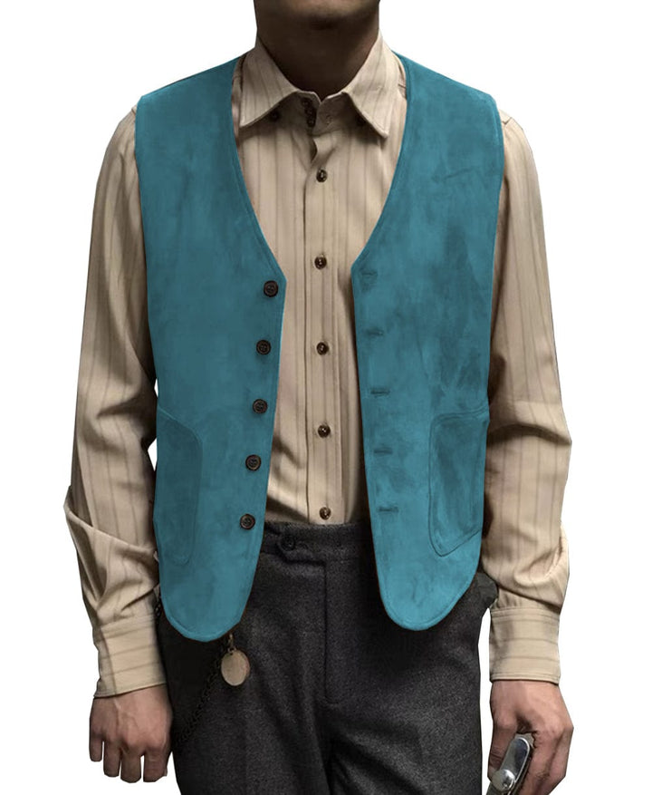 Casual Men's Fashion Suede V Neck Waistcoat Denim jacket menseventwear