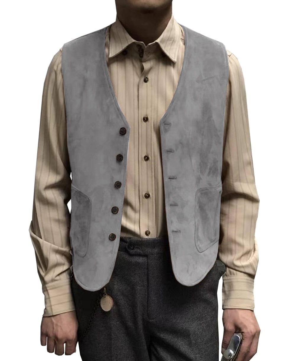 Casual Men's Fashion Suede V Neck Waistcoat Denim jacket menseventwear