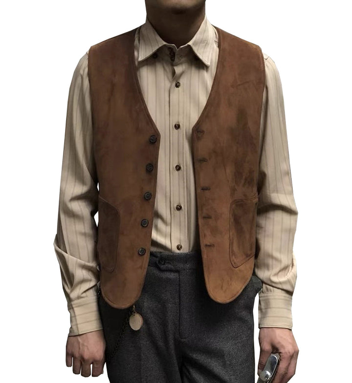 Casual Men's Fashion Suede V Neck Waistcoat Denim jacket menseventwear