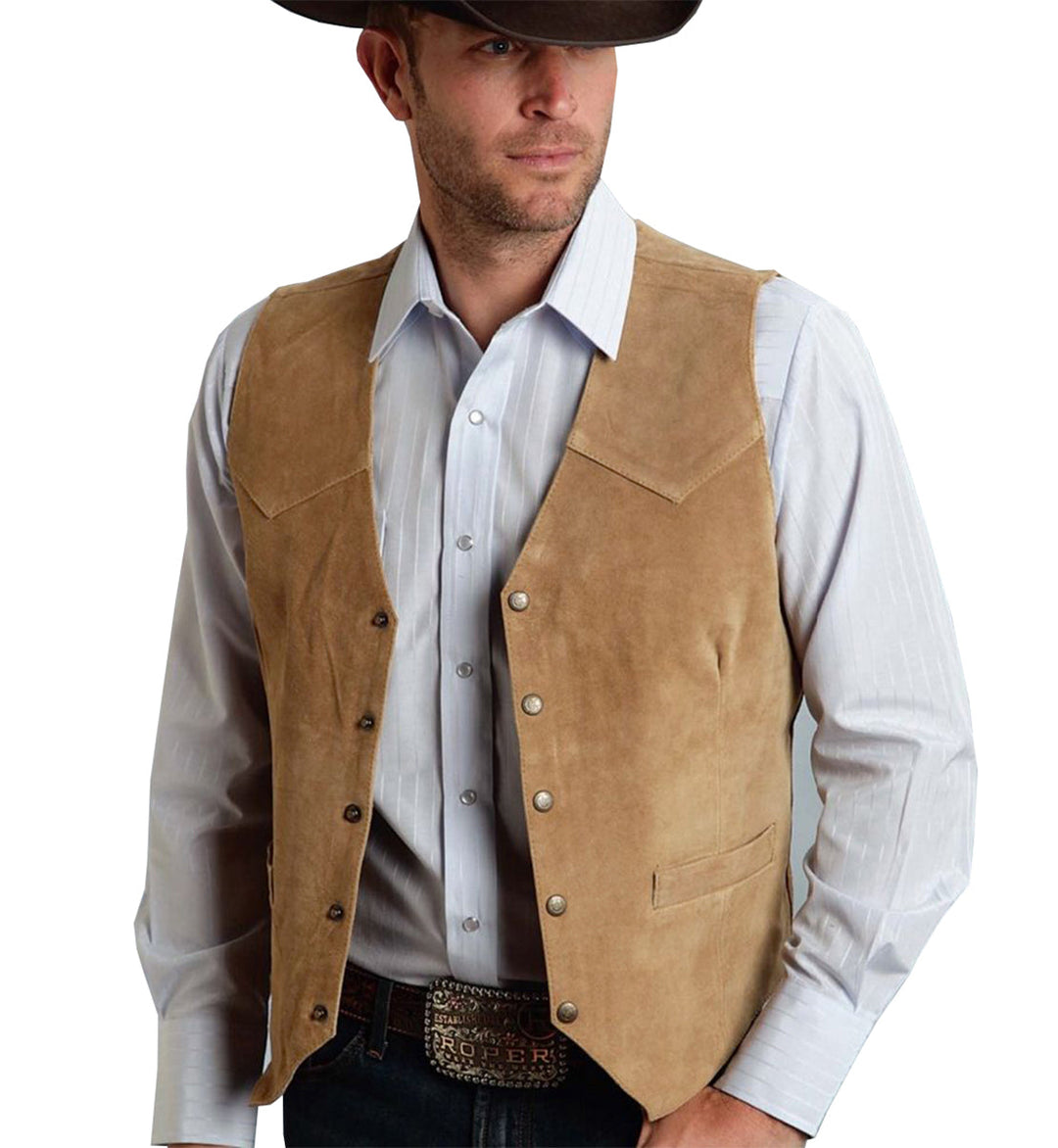 Casual Men's Fashion Suede V Neck Waistcoat Denim Jacket menseventwear