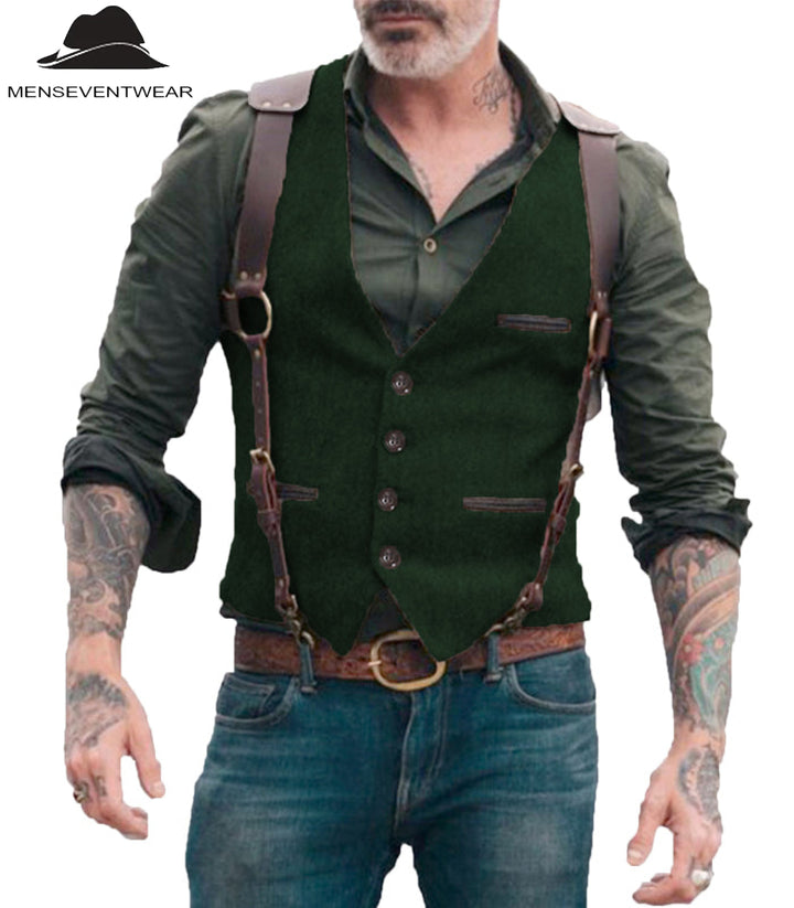 Casual Men's Retro Tweed Herringbone V Neck Waistcoat Adam Reed