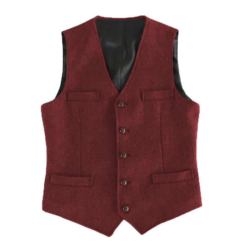 Casual Men's Slim Fit Tweed Herringbone V Neck Waistcoat Adam Reed