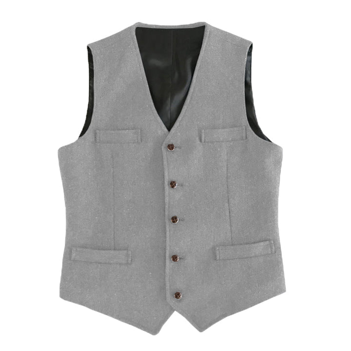 Casual Men's Slim Fit Tweed Herringbone V Neck Waistcoat Adam Reed