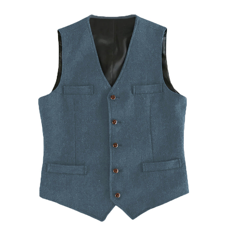 Casual Men's Slim Fit Tweed Herringbone V Neck Waistcoat Adam Reed