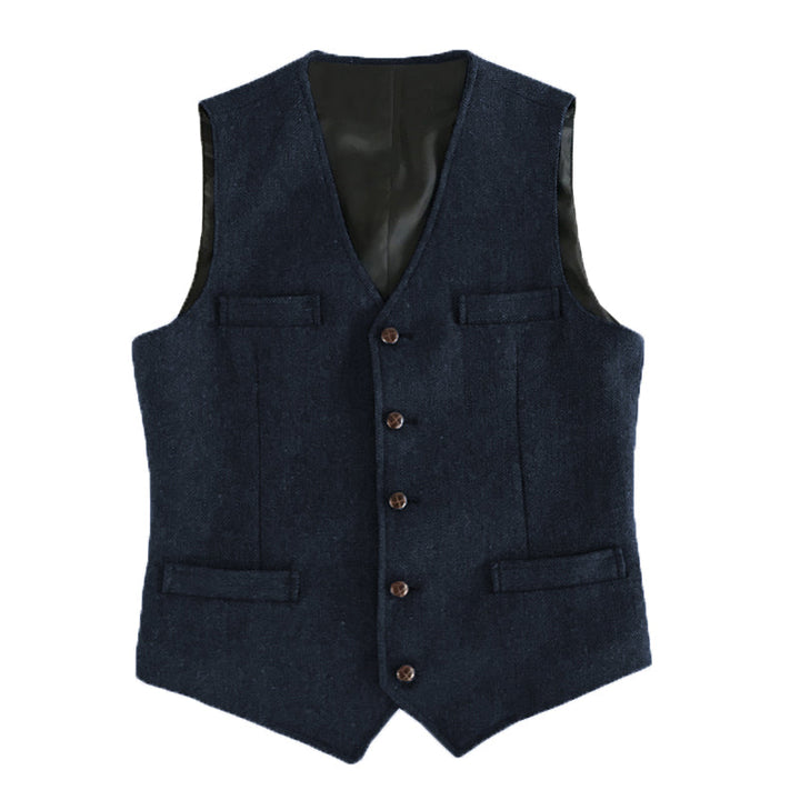 Casual Men's Slim Fit Tweed Herringbone V Neck Waistcoat Adam Reed