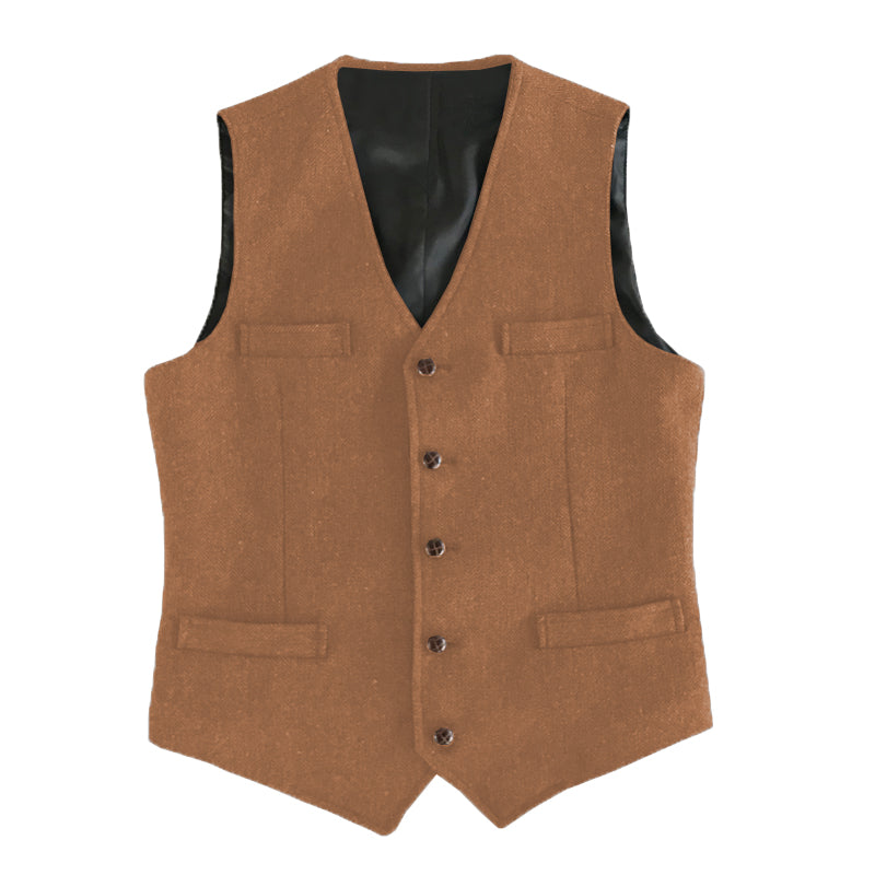 Casual Men's Slim Fit Tweed Herringbone V Neck Waistcoat Adam Reed