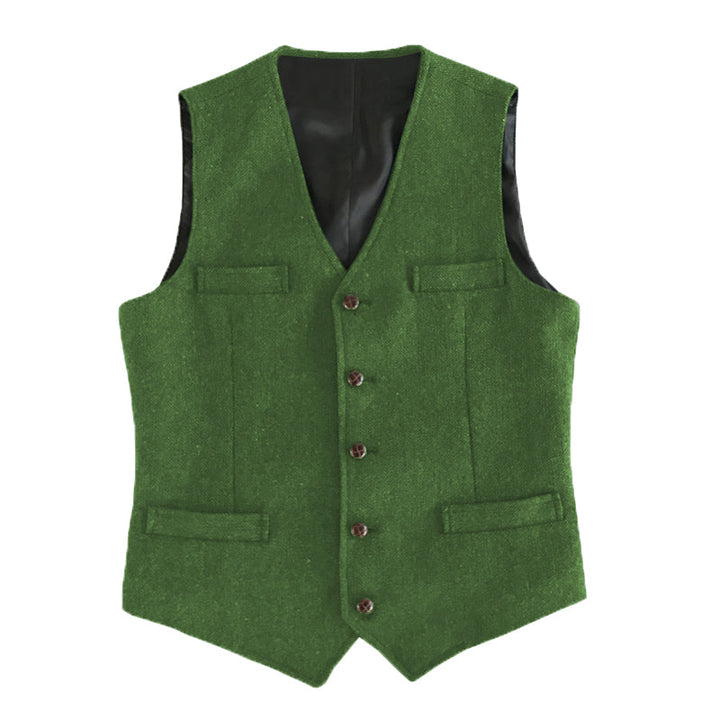 Casual Men's Slim Fit Tweed Herringbone V Neck Waistcoat Adam Reed