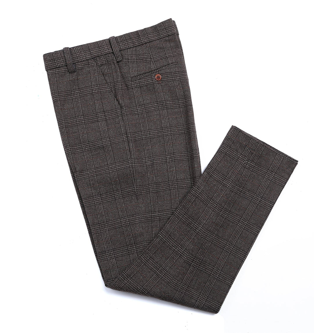 Casual Men's Suit Pant Coffee Plaid Pleat-Front Trousers menseventwear