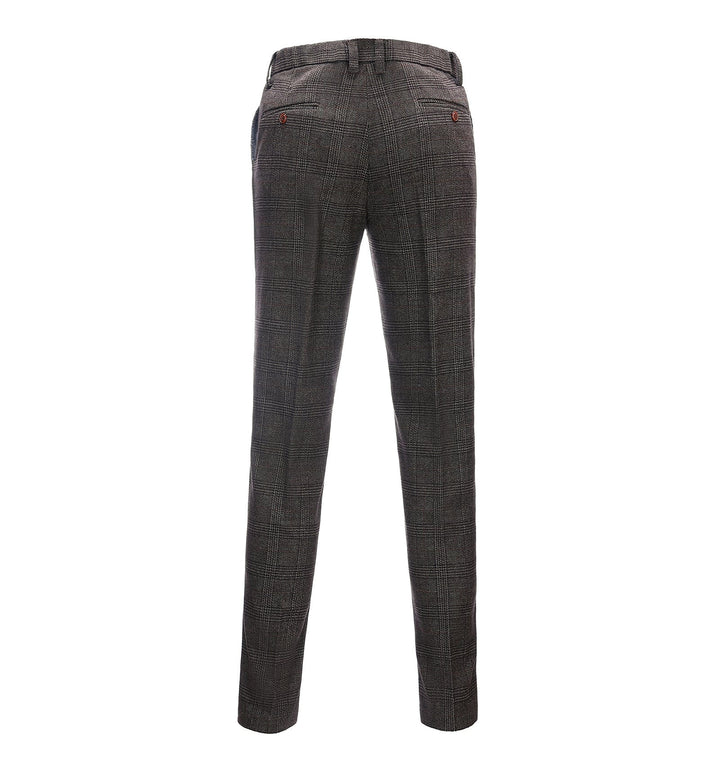 Casual Men's Suit Pant Coffee Plaid Pleat-Front Trousers menseventwear