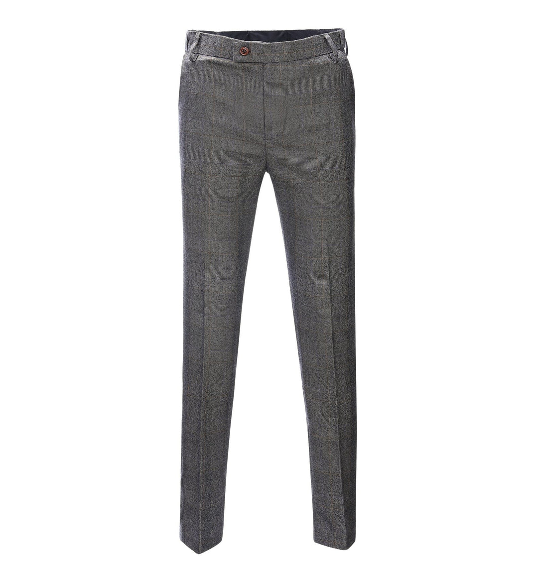 Casual Men's Suit Pant Grey Plaid Pleat-Front Trousers menseventwear