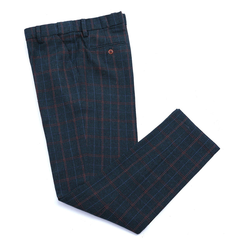 Casual Men's Suit Pant Navy Plaid Pleat-Front Trousers menseventwear