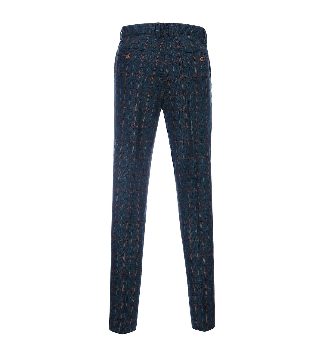 Casual Men's Suit Pant Navy Plaid Pleat-Front Trousers menseventwear