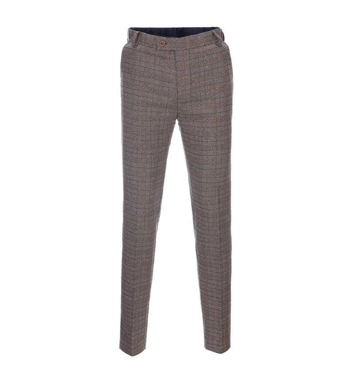 Casual Men's Suit Pants Brown Plaid Pleat-Front Trousers menseventwear