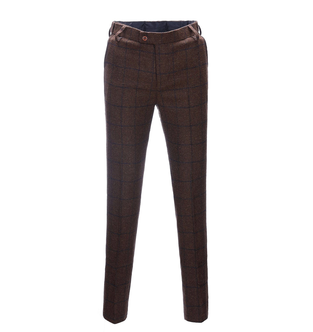 Casual Men's Suit Pants Coffee Tweed Plaid Pleat-Front Trousers menseventwear
