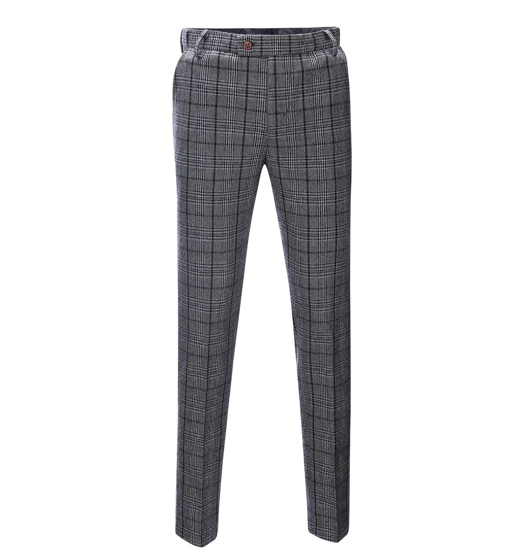 Casual Men's Suit Pants Dark Grey Plaid Pleat-Front Trousers menseventwear