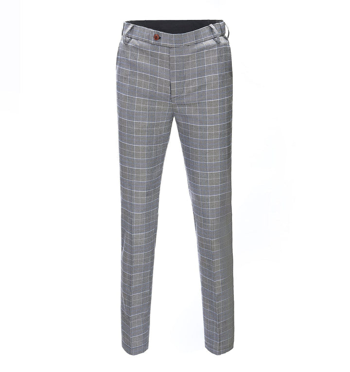 Casual Men's Suit Pants Grey Plaid Pleat-Front Trousers menseventwear