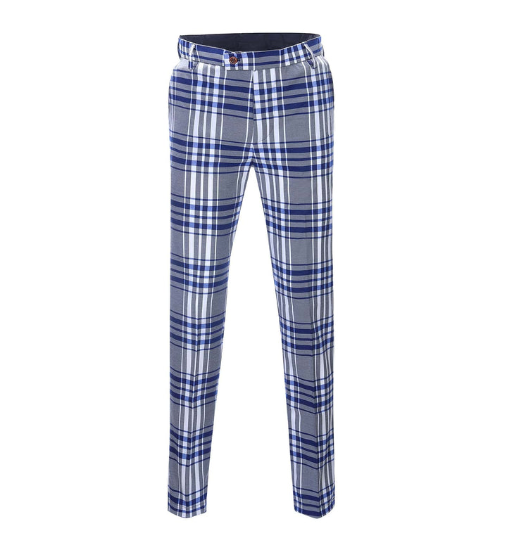 Casual Men's Suit Pants Grey Plaid Pleat-Front Trousers menseventwear