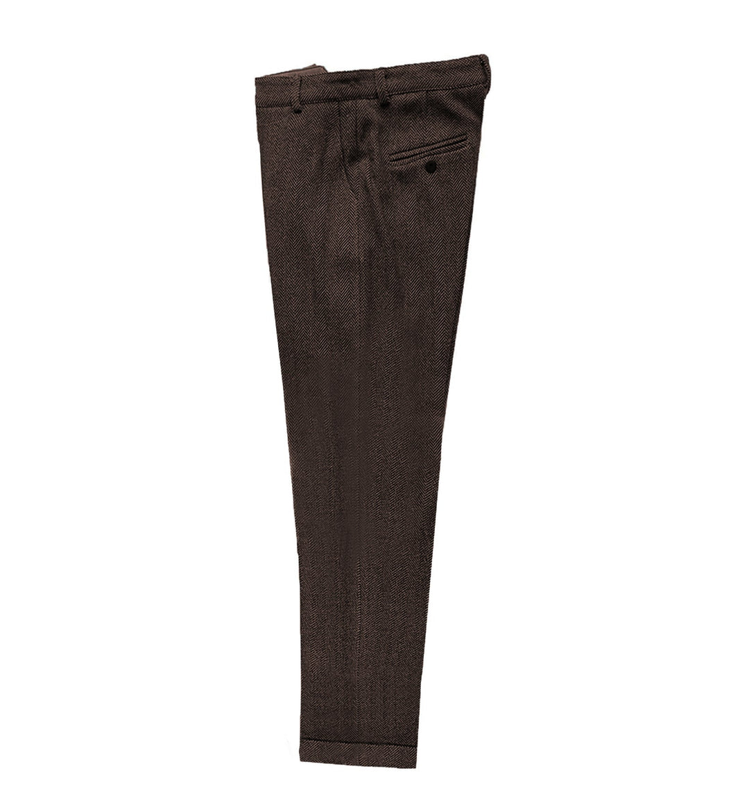 Casual Men's Suit Pants Herringbone Pleat-Front Trousers menseventwear