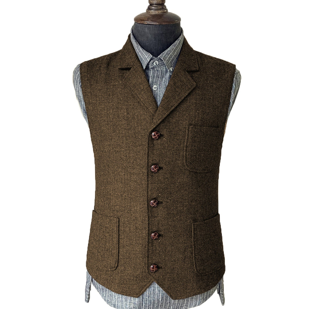 Casual Men's Suit Regular Fit Notch Lapel Herringbone Waistcoat mens event wear