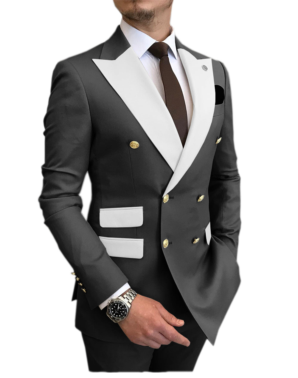 Casual Men's Suit Slim Fit Double Breasted 2 Piece Business Tuxedos (Blazer+Pants) mens event wear