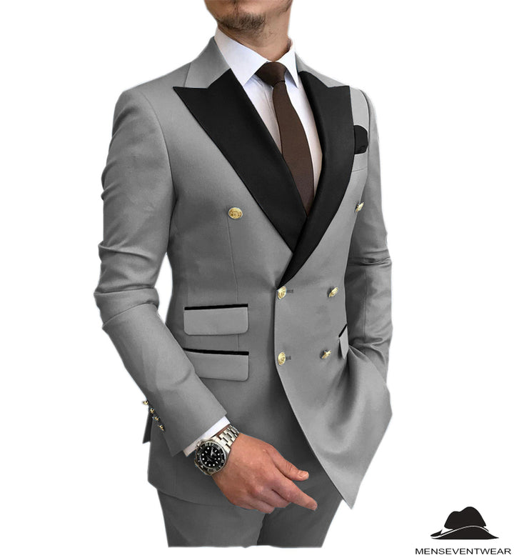 Casual Men's Suit Slim Fit Double Breasted 2 Piece Business Tuxedos (Blazer+Pants) mens event wear