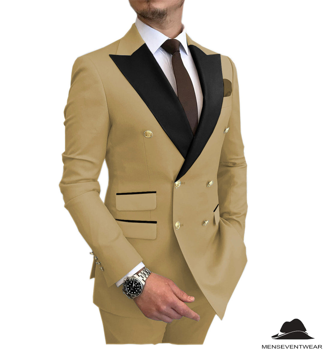 Casual Men's Suit Slim Fit Double Breasted 2 Piece Business Tuxedos (Blazer+Pants) mens event wear