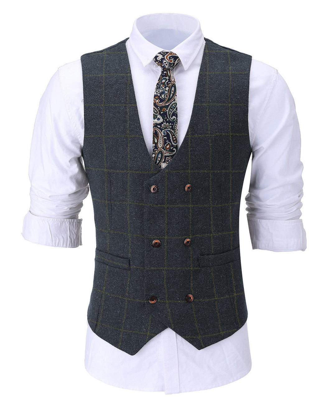 Casual Men's Suit Vest Regular Fit Plaid Tweed Waistcoat mens event wear