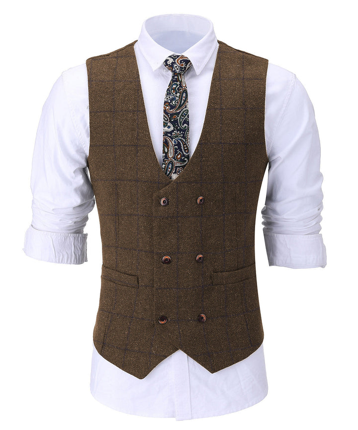 Casual Men's Suit Vest Regular Fit Plaid Tweed Waistcoat mens event wear