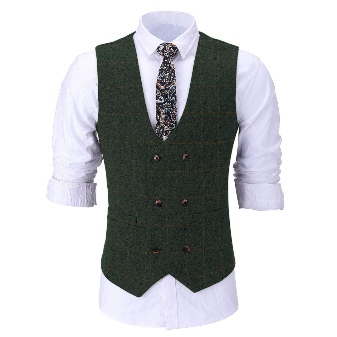 Menseventwear Casual Men's Suit Vest Regular Fit Plaid Tweed Waistcoat Navy / S