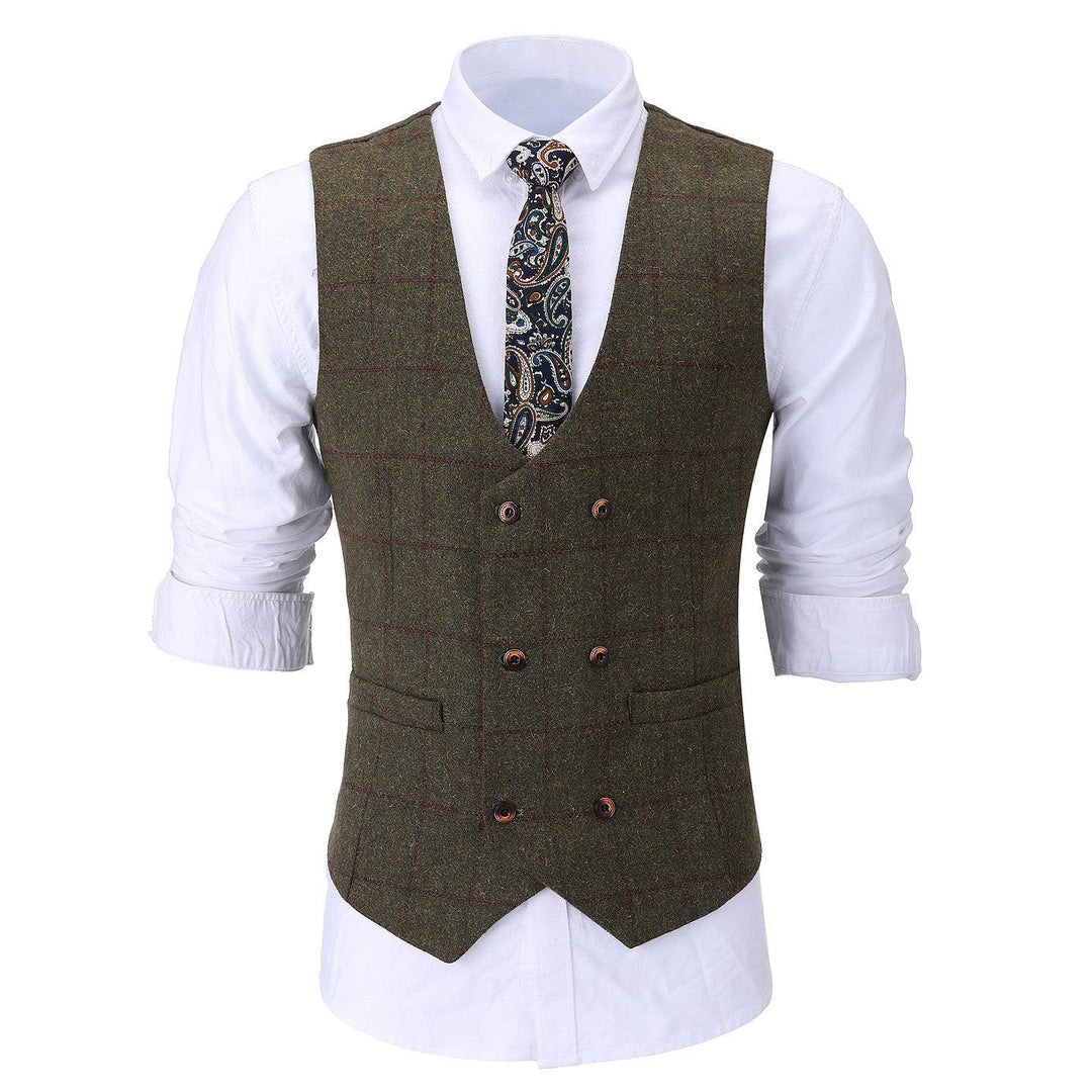 Menseventwear Casual Men's Suit Vest Regular Fit Plaid Tweed Waistcoat Navy / S Menseventwear Casual Men's Suit Vest Regular Fit Plaid Tweed Waistcoat Navy / S