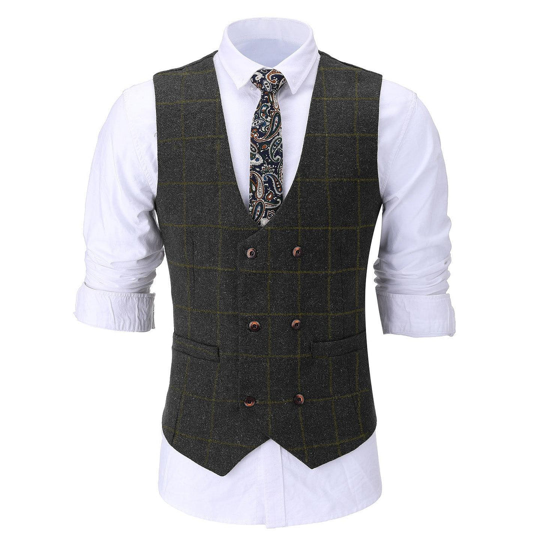 Menseventwear Casual Men's Suit Vest Regular Fit Plaid Tweed Waistcoat Navy / S Menseventwear Casual Men's Suit Vest Regular Fit Plaid Tweed Waistcoat Navy / S