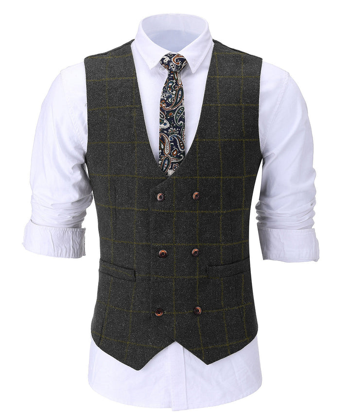 Casual Men's Suit Vest Regular Fit Plaid Tweed Waistcoat mens event wear