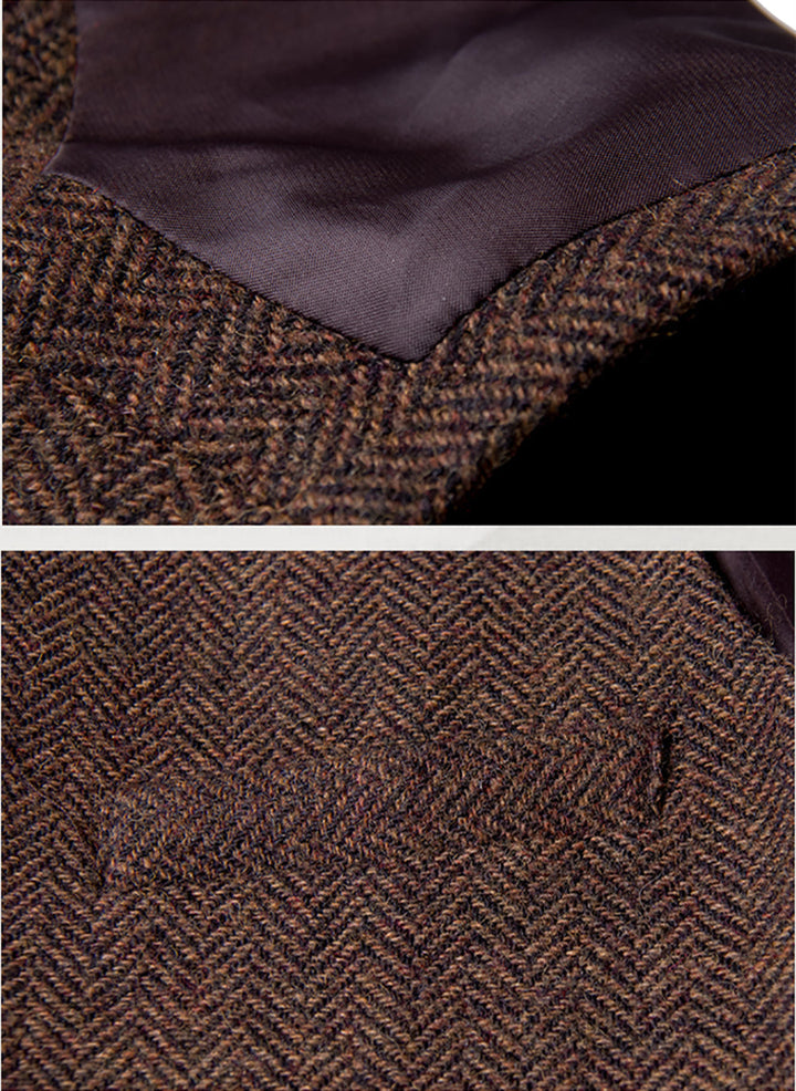 Casual Mens Classic Slim Fit Tweed Herringbone V Neck Waistcoat mens event wear