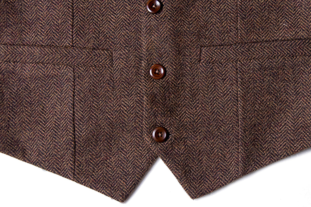 Casual Mens Classic Slim Fit Tweed Herringbone V Neck Waistcoat mens event wear