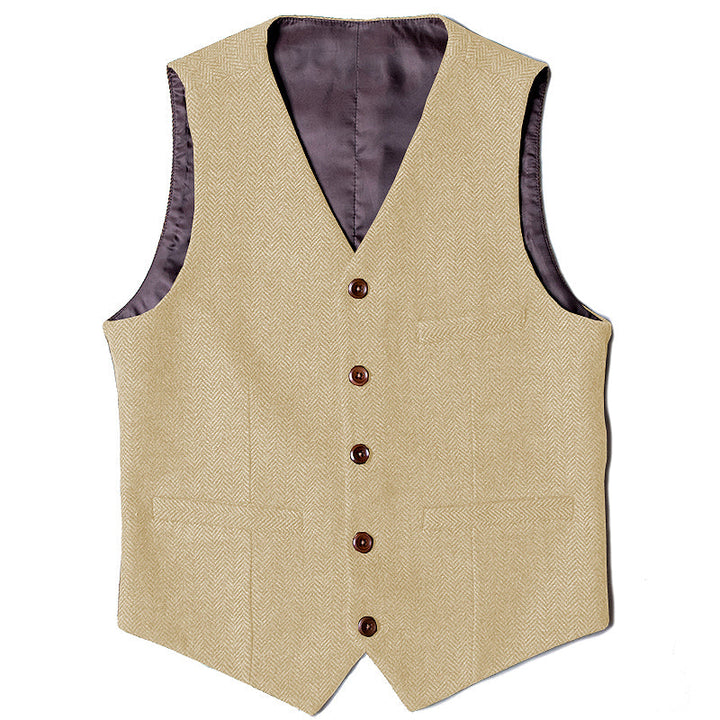 Casual Mens Classic Slim Fit Tweed Herringbone V Neck Waistcoat mens event wear