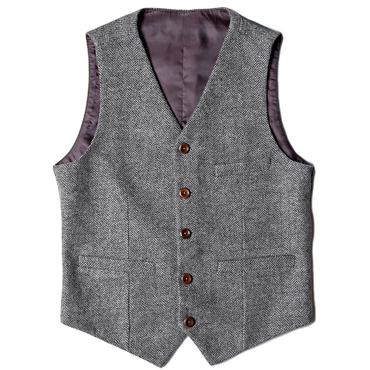 Casual Mens Classic Slim Fit Tweed Herringbone V Neck Waistcoat mens event wear