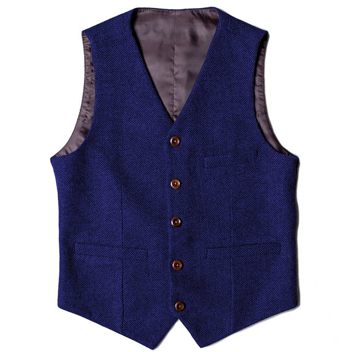 Casual Mens Classic Slim Fit Tweed Herringbone V Neck Waistcoat mens event wear