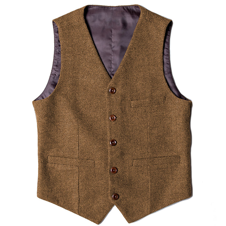 Casual Mens Classic Slim Fit Tweed Herringbone V Neck Waistcoat mens event wear