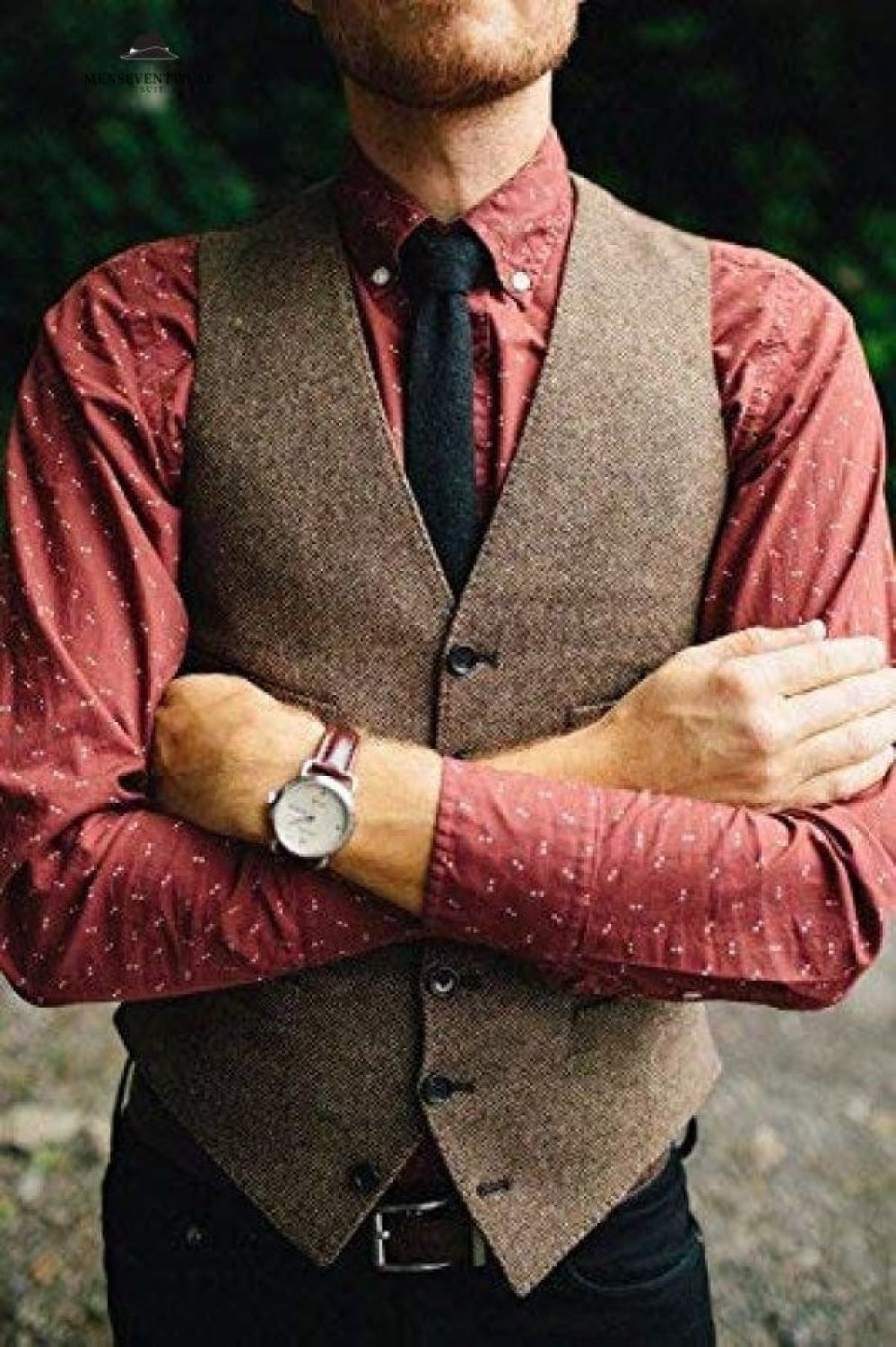 Casual Mens Classic Slim Fit Tweed Herringbone V Neck  Waistcoat menseventwear